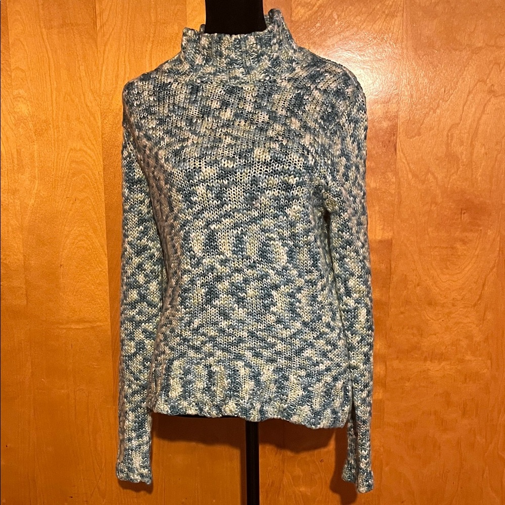 Villager by Liz Claiborne Large Blue & White Marled Mock Neck Sweater